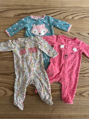 Carter's Girls 3-Pack Footed One-Pieces in Teal, Pink, and Floral